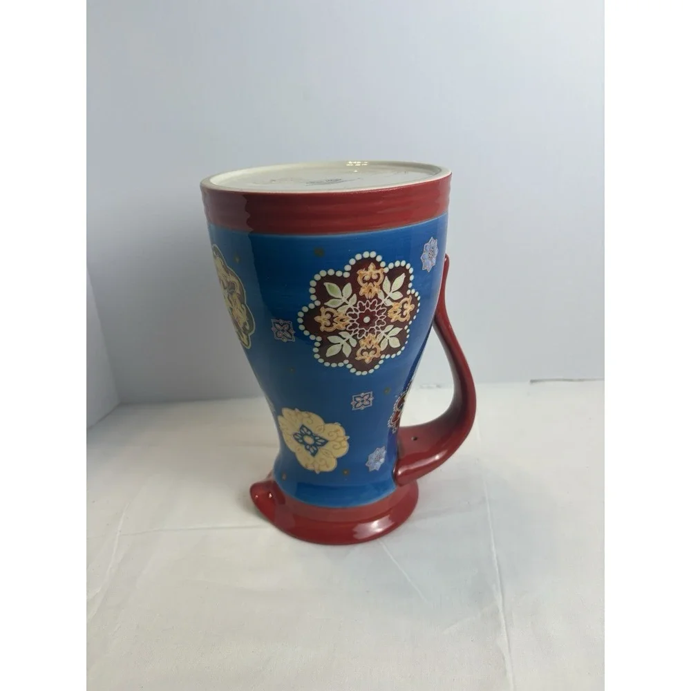 Dutch Wax Coastline Imports Floral Ceramic Pitcher Hand Painted Boho 9.5”